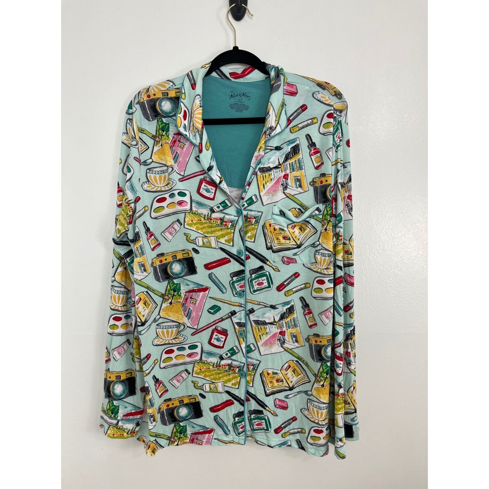 Nick & Nora Artcore Pajama Top Modal XL Blue‎ Photography Paint Novelty Print